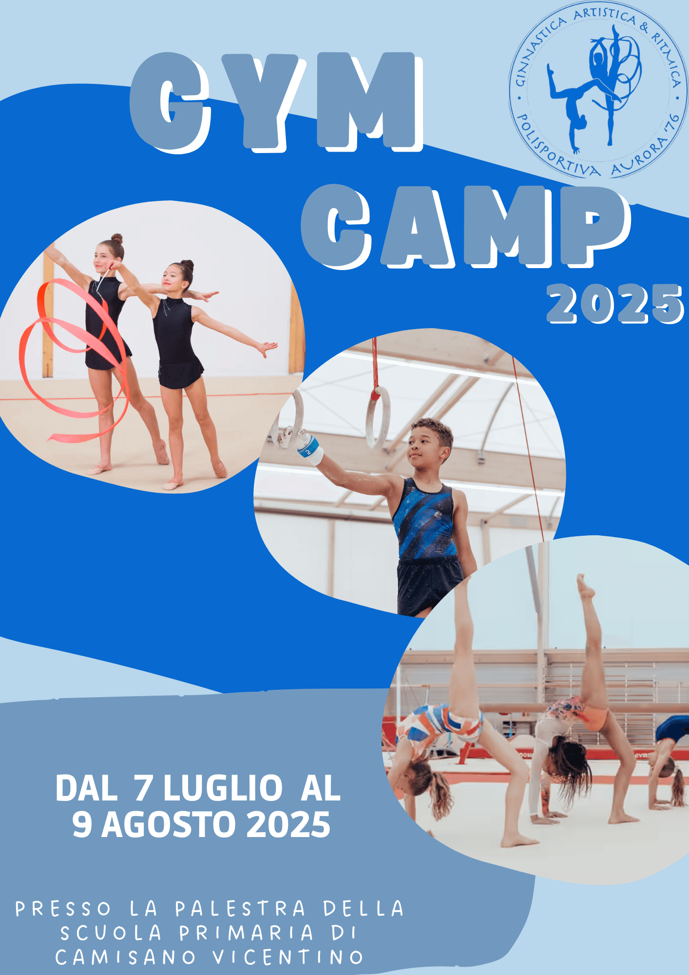 Locandina Summer Gymcamp 2025 — Aurora 76 A.S.D. Camisano Vicentino